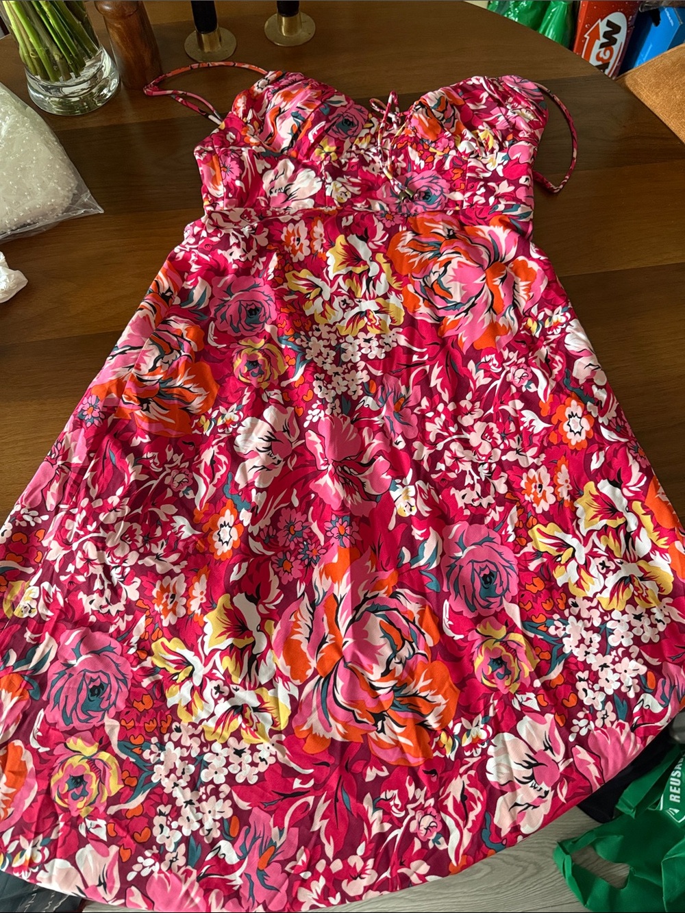 Floral Pink & Orange Sundress with Adjustable Straps